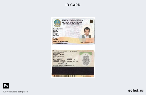 цифровая загрузка шаблона удостоверения личности Анголы