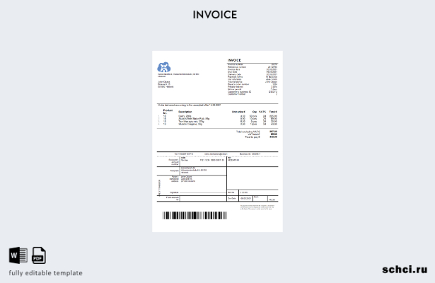 скачать цифровой шаблон счета фактуры компании SpiceImport Ltd, Финляндия