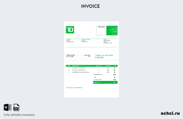 цифровая загрузка шаблона счета фактуры США TD