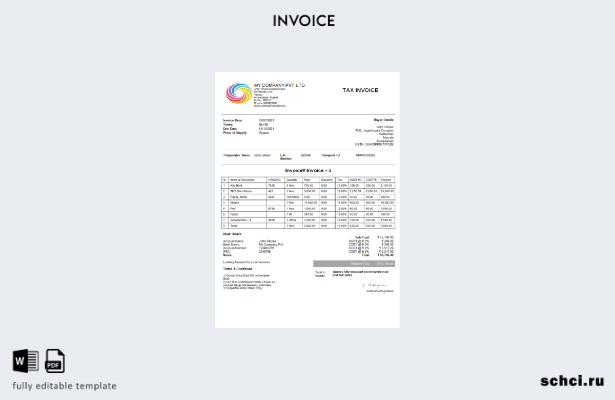 цифровая загрузка шаблона счета фактуры India My Company Pvt Ltd