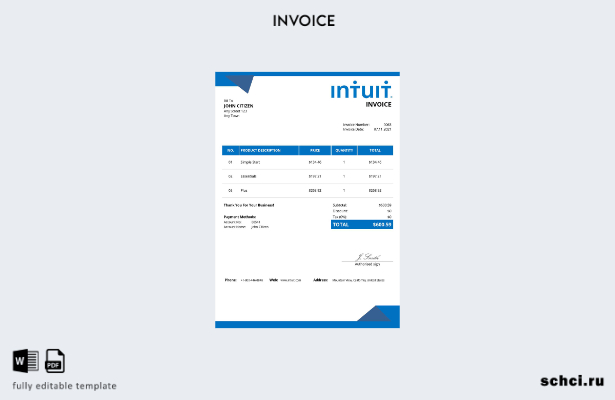 цифровая загрузка шаблона счета фактуры Intuit в США