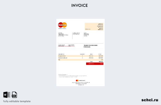 цифровая загрузка шаблона счета фактуры USA MasterCard