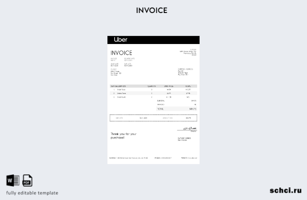 цифровая загрузка шаблона счета фактуры Uber в США