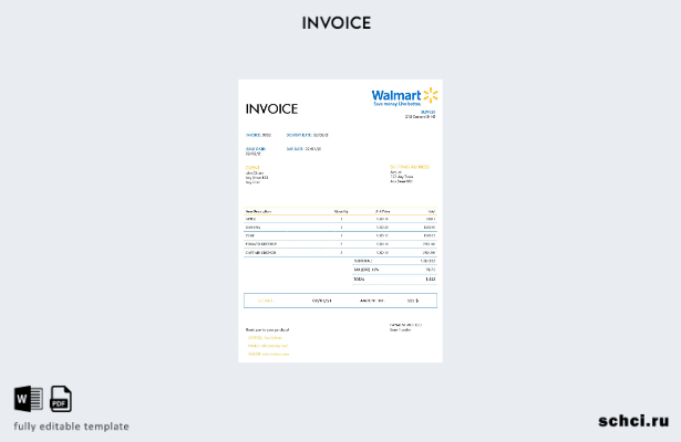 цифровая загрузка шаблона счета фактуры Walmart в США