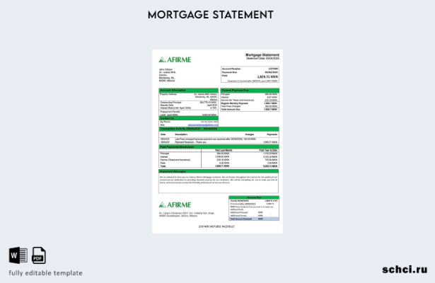 загрузка в цифровом формате, Мексика Banca Afirme, выписка по ипотечному кредиту