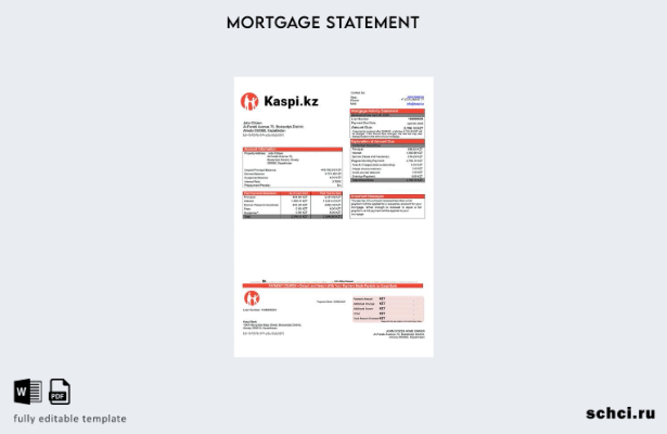 скачать цифровую версию Казахстан Kaspi Bank Выписка по ипотеке Word и PDF шабло