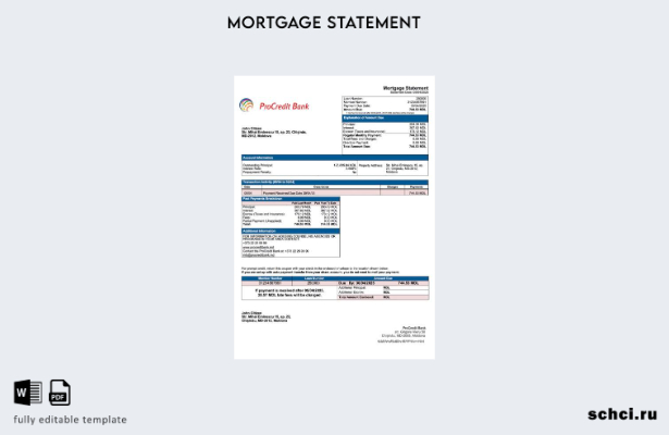 скачать цифровую версию Молдова ProCredit Bank Выписка по ипотеке Word и PDF шаб