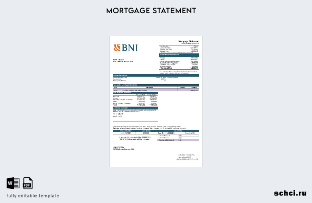 скачать цифровую выписку по ипотечному кредиту банка США Техас BNI в форматах Wo