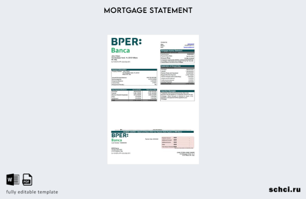 цифровая загрузка Италия Выписка по ипотечному кредиту BPER Banca Шаблон в форма