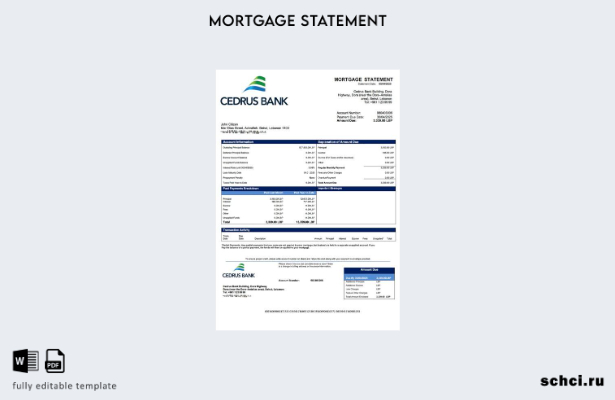 цифровая загрузка Ливан Cedrus Bank выписка по ипотеке Шаблон Word и PDF