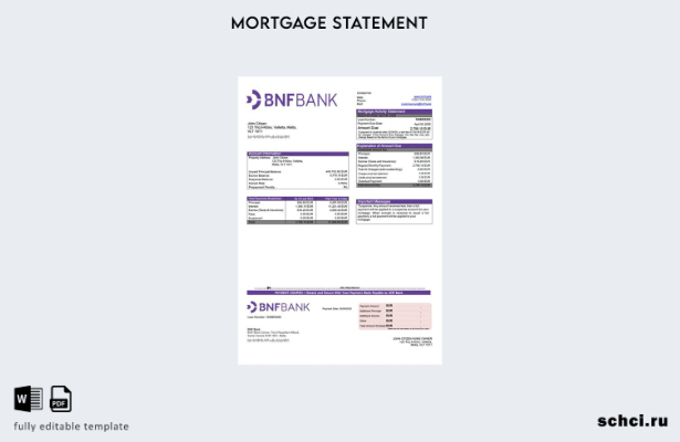 цифровая загрузка Мальтийского банка BNF, выписка по ипотеке, шаблон в формате W
