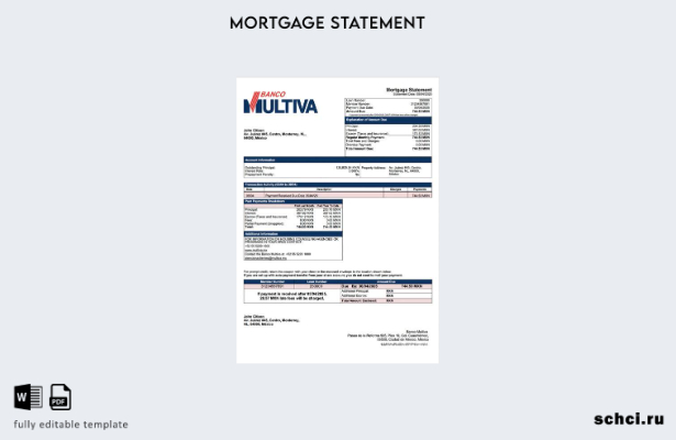 цифровая загрузка Мексика Banco Multiva выписка по ипотеке шаблон Word и PDF