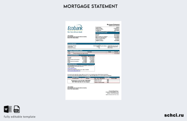 цифровая загрузка Мозамбик Ecobank Выписка по ипотеке в Мозамбике Шаблон в форма