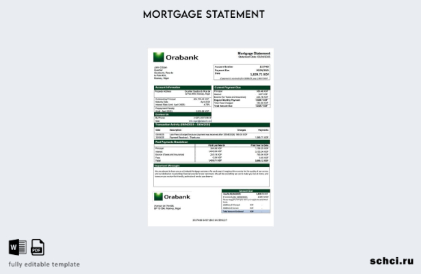 цифровая загрузка Нигера Orabank выписка по ипотеке Word и шаблон PDF