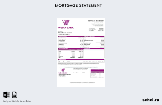 цифровая загрузка Нигерия Wema Bank выписка по ипотеке Word и шаблон PDF