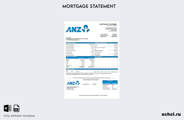 цифровая загрузка Новозеландского банка ANZ выписка по ипотечному кредиту шаблон
