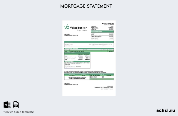 цифровая загрузка Норвегия Выписка по ипотечному кредиту Vekselbanken Шаблон в ф