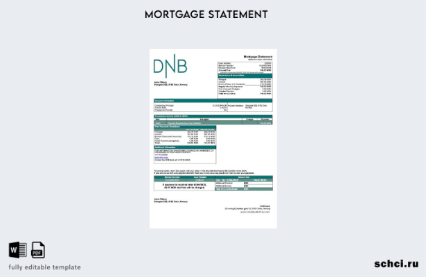 цифровая загрузка Норвегия DNB Bank Выписка по ипотечному кредиту Шаблон Word и