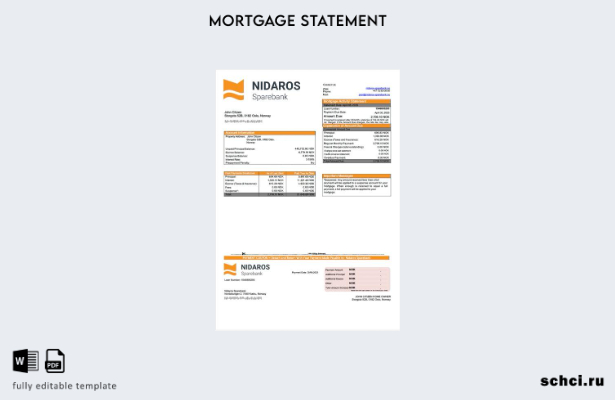 цифровая загрузка Норвегия Nidaros Sparebank Выписка по ипотеке Word и PDF шабло