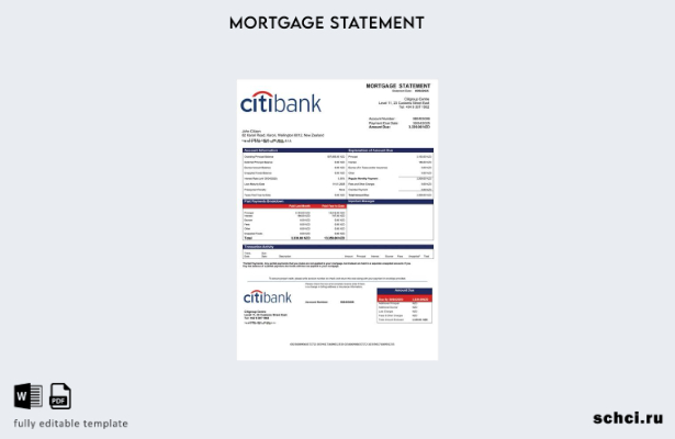 цифровая загрузка New Zealand Citibank Выписка по ипотеке Новой Зеландии Шаблон