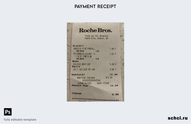 скачать цифровой шаблон чека супермаркета Roche Bros