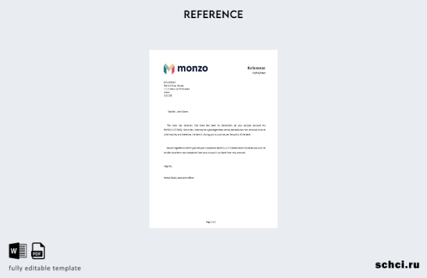 скачать цифровую версию шаблона справки о закрытии банка Monzo в Соединенном Кор