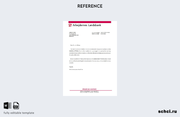 скачать цифровую версию шаблона справки о закрытии Arbejdernes Landsbank в Дании
