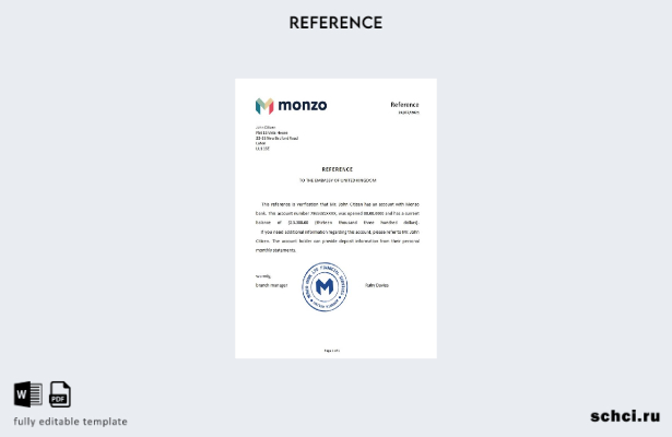 цифровая загрузка шаблона справки о банке Monzo в Соединенном Королевстве