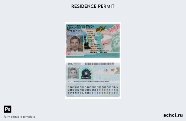 цифровая загрузка Новая грин карта США, шаблон постоянного жителя