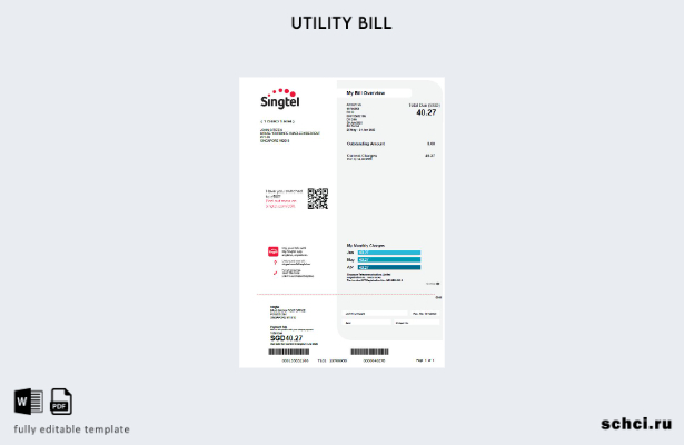 скачать цифровой шаблон счета за коммунальные услуги Сингапур Singtel