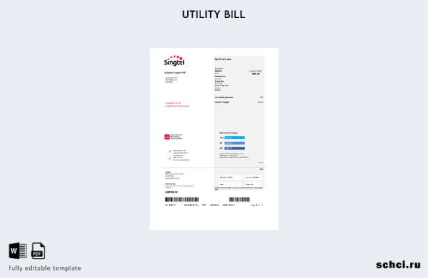 скачать цифровой шаблон счета за коммунальные услуги Singtel в США