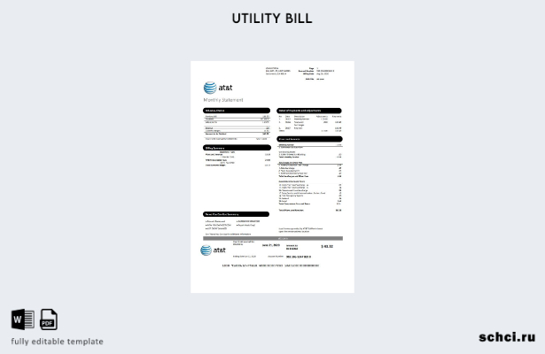 цифровая загрузка США Техас AT&T легко заполняемый шаблон счета за коммунальные