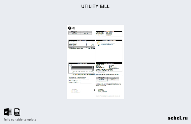 цифровая загрузка США TXU Energy, слово счета за коммунальные услуги, шаблон вер