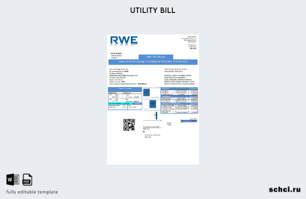 цифровая загрузка Словения RWE шаблон счета за коммунальные услуги, подтверждающ