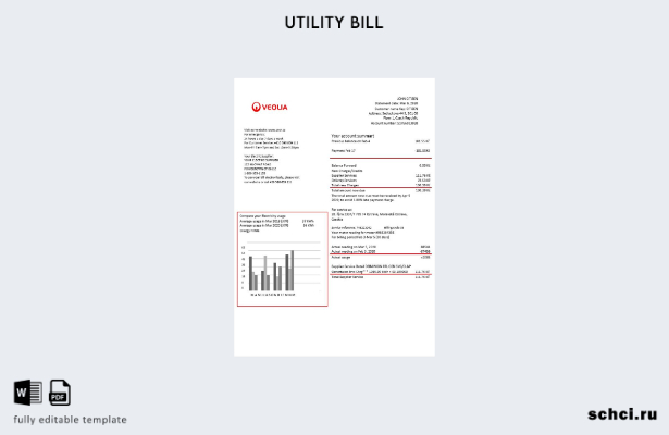 цифровая загрузка Чехия Veolia Energy Шаблон слова счета за коммунальные услуги