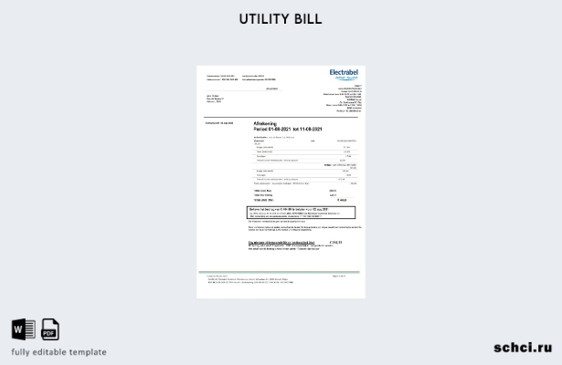 цифровая загрузка шаблон слова счета за электроэнергию в Бельгии Electrabel