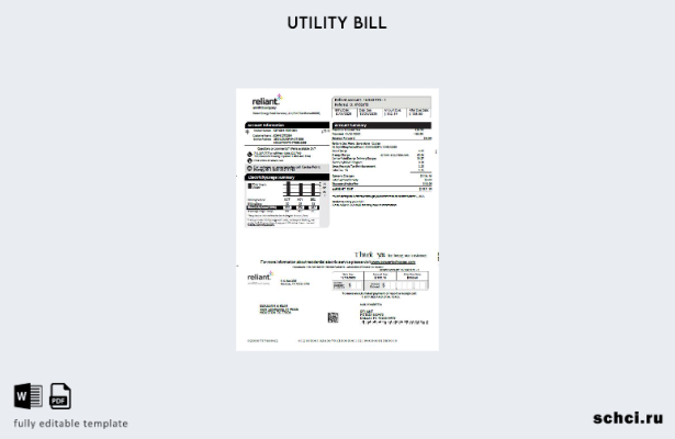 цифровая загрузка шаблона версии счета за коммунальные услуги США Reliant Energy
