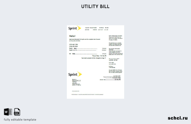 цифровая загрузка шаблона версии счета за коммунальные услуги США Sprint