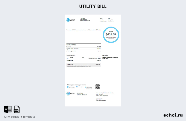 цифровая загрузка шаблона версии счета за коммунальные услуги AT&T США