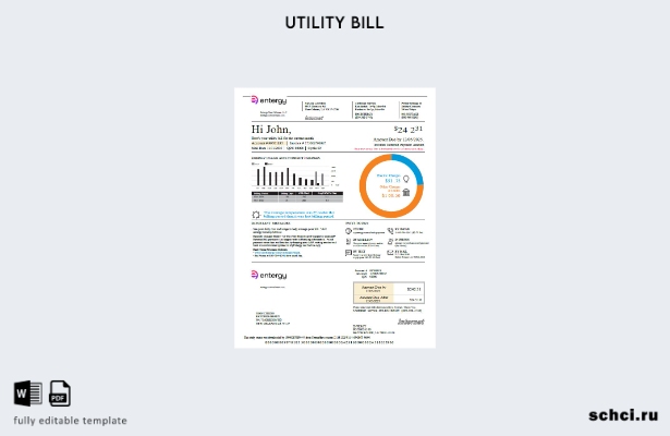 цифровая загрузка шаблона версии счета за коммунальные услуги Entergy в США