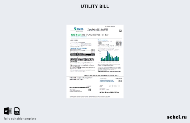 цифровая загрузка шаблона версии счета за коммунальные услуги Pepco в США