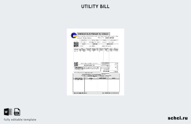 цифровая загрузка шаблона слова счета за коммунальные услуги Конго Energie Elect