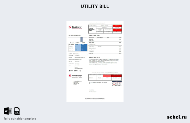 цифровая загрузка шаблона слова счета за электроэнергию США XcelEnergy