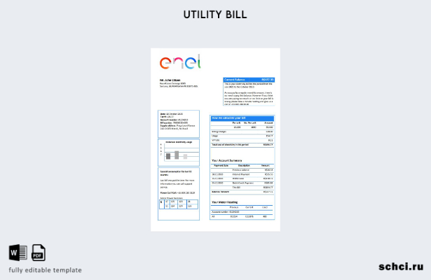 цифровая загрузка шаблона слова счета за электроэнергию ENEL в Бразилии