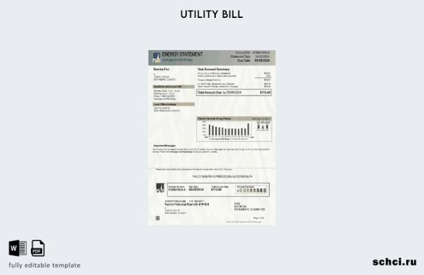 цифровая загрузка шаблона слова счета за электроэнергию PG&E в Канаде
