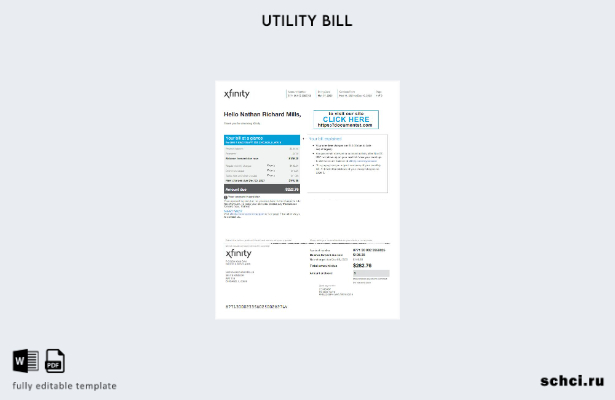 цифровая загрузка шаблона счета за коммунальные услуги США Xfinity