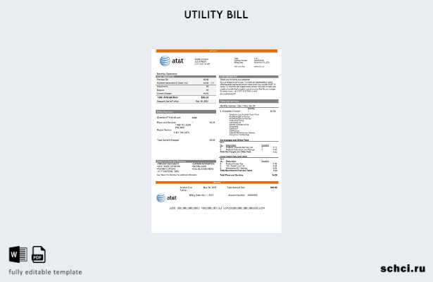 цифровая загрузка шаблона счета за телекоммуникационные услуги AT&T США Техас Те